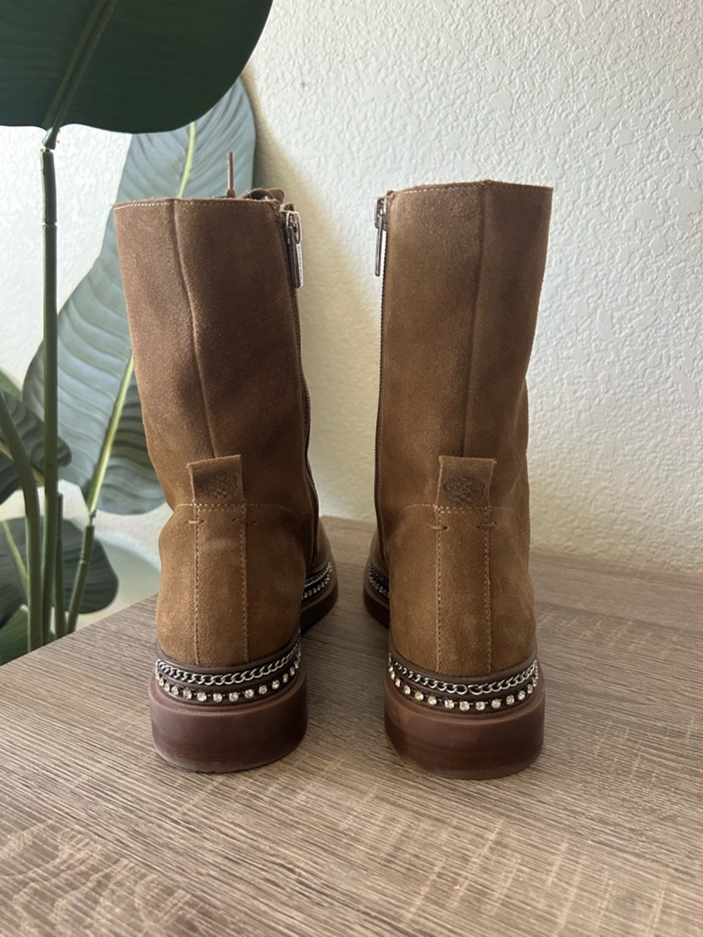 Vince Camuto Branda Studded Suede Lace Up Moto Combat Booties - Picture 3 of 7
